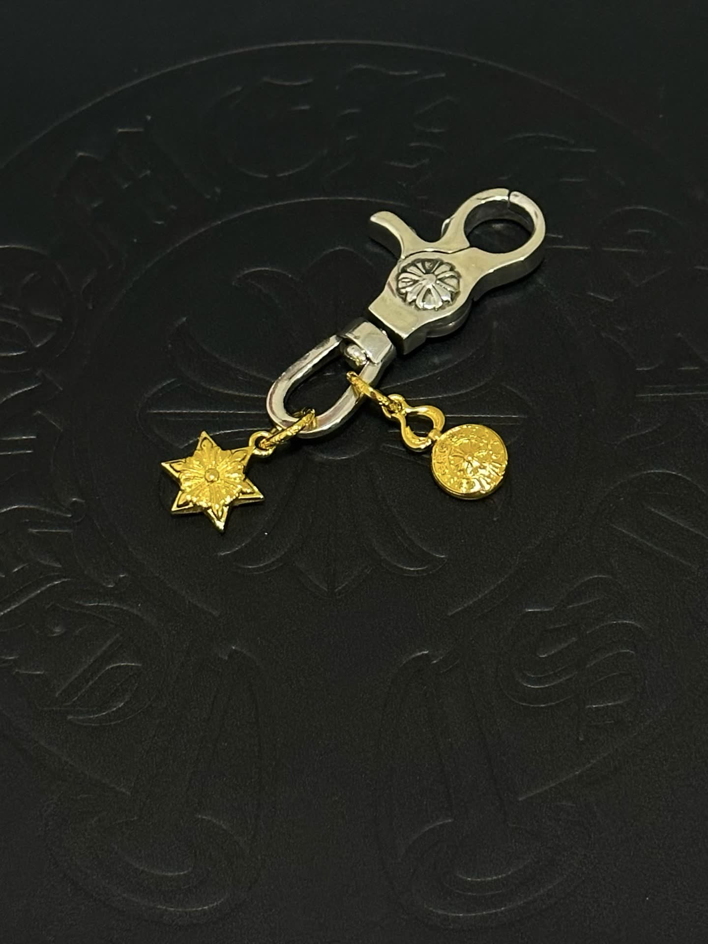 Chrome Hearts Silver Keychain with Gold Star and Coin Charms